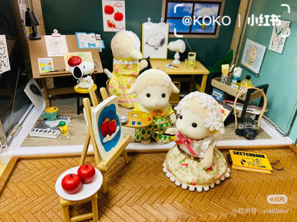 SylvanianFamilies森贝儿家族｜Sheep Family绵羊家族一家四口植绒站宝套组/玩具/过家家5619