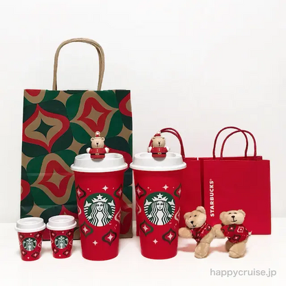 Starbucks日本星巴克｜圣诞小熊扣耐热环保杯?星巴克熊杯扣组合｜473ml