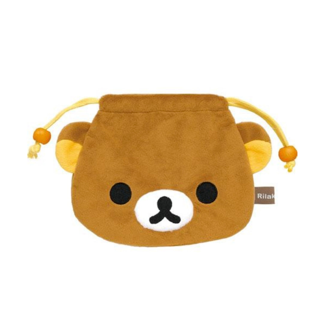 Rilakkuma轻松熊｜ San-X Plush Drawstring Purse脸型毛绒巾着/束口收纳包｜约180×230mm