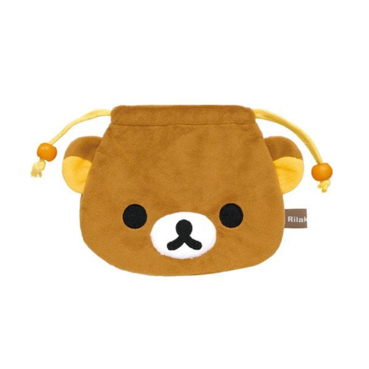 Rilakkuma轻松熊｜ San-X Plush Drawstring Purse脸型毛绒巾着/束口收纳包｜约180×230mm
