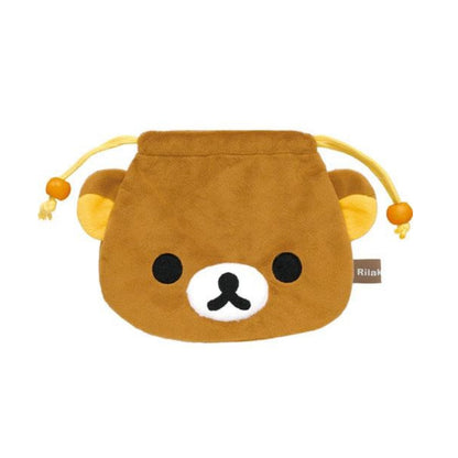 Rilakkuma轻松熊｜ San-X Plush Drawstring Purse脸型毛绒巾着/束口收纳包｜约180×230mm