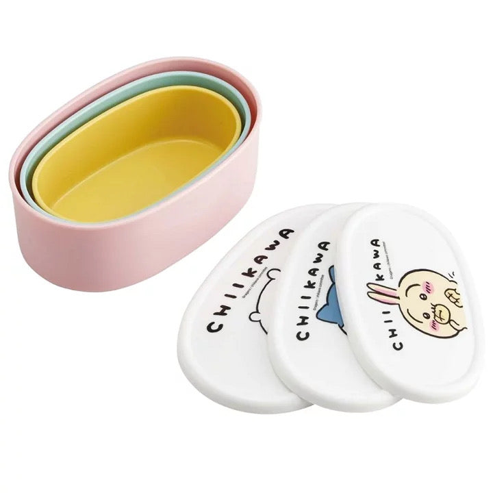 chiikawa|抗菌耐热三合一饭盒/便当盒/洗碗机/微波炉可用/3个大中小可叠起收纳|860ml/400ml?280ml?180ml