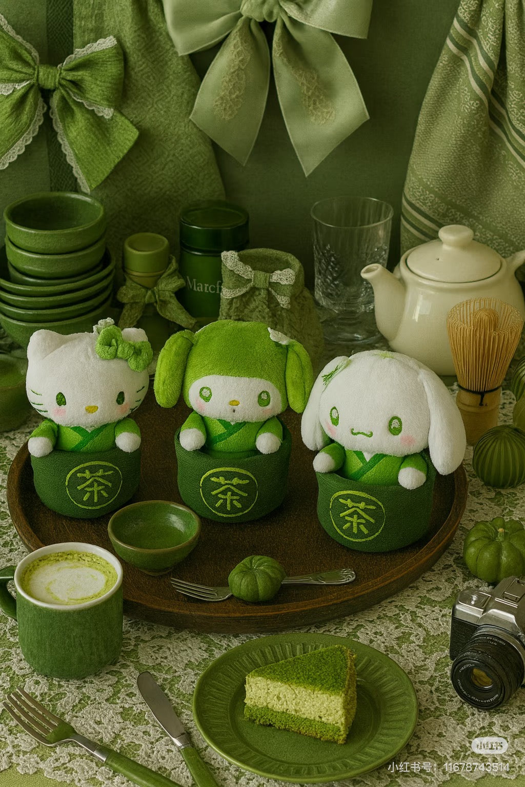 Sanrio｜Matcha Bowl Mascot Pouch Plush Keychain｜13×7.5×7.5cm approx.