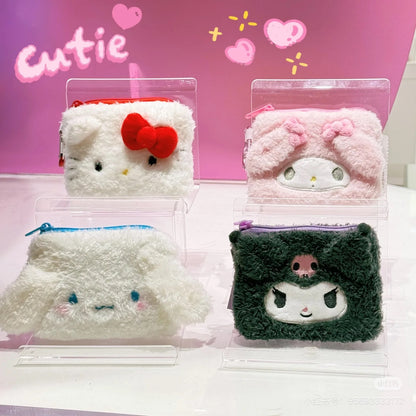 Sanrio｜Fluffy Face Mascot Mini Pouch with Carabiner｜11×1.5×8.5cm approx.