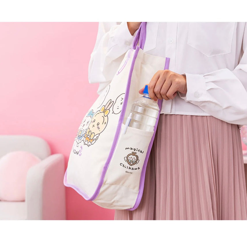 Chiikawa 吉伊卡哇｜超魔法少女/小魔仙系列大容量帆布包/单肩包/反面刺绣小八/侧面图案水壶位｜約H400×W360×D120mm