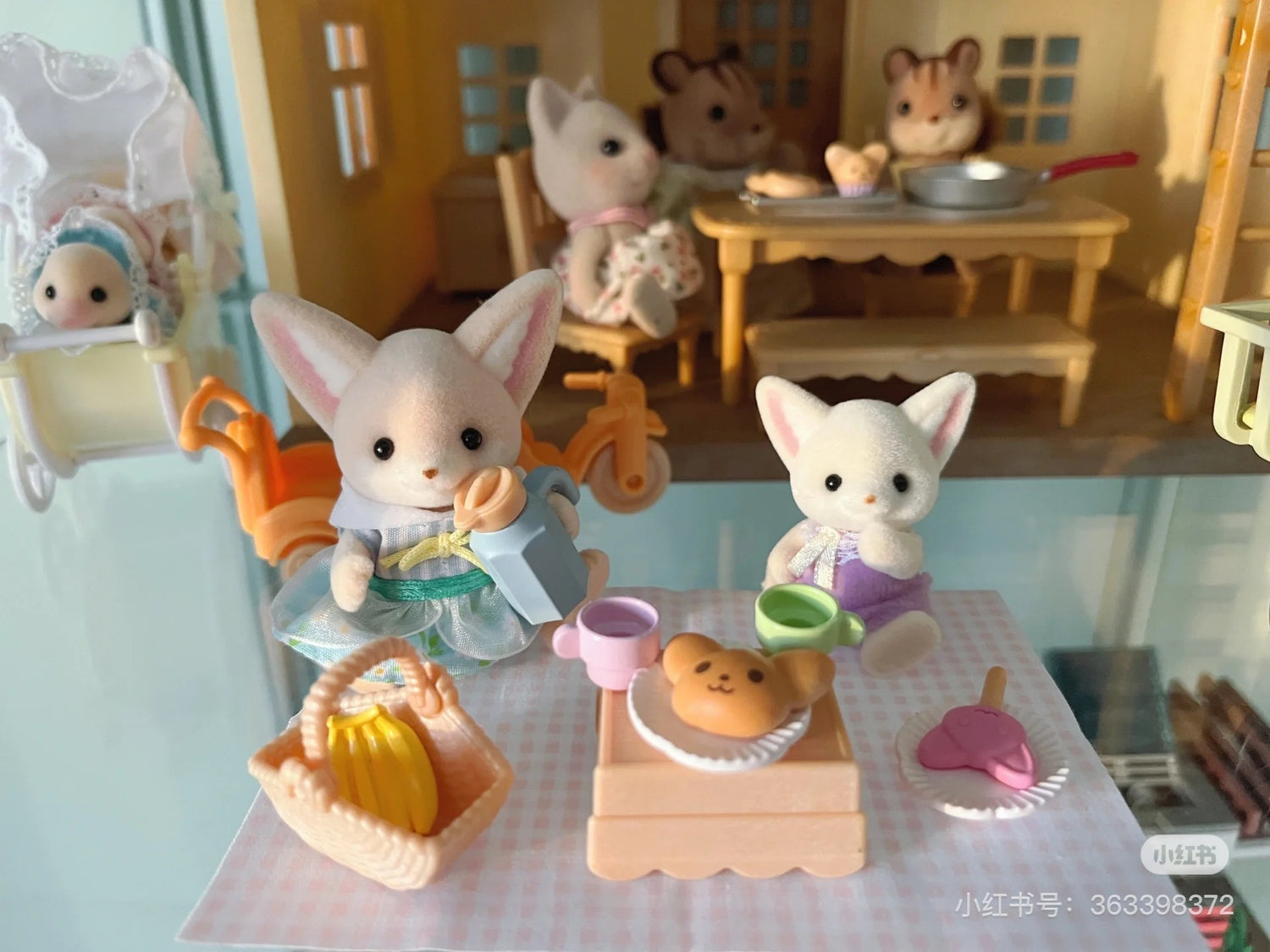 SylvanianFamilies森贝儿｜Sunny Picnic Fennec Fox Sister &amp; Baby 耳廓狐阳光野外套组/玩具/过家家5698