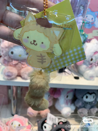 Sanrio｜肉球猫咪/猫咪日系列细闪亚克力毛茸茸小尾巴铃铛挂件/挂链｜约11.5 x 9.5 x 6.5cm
