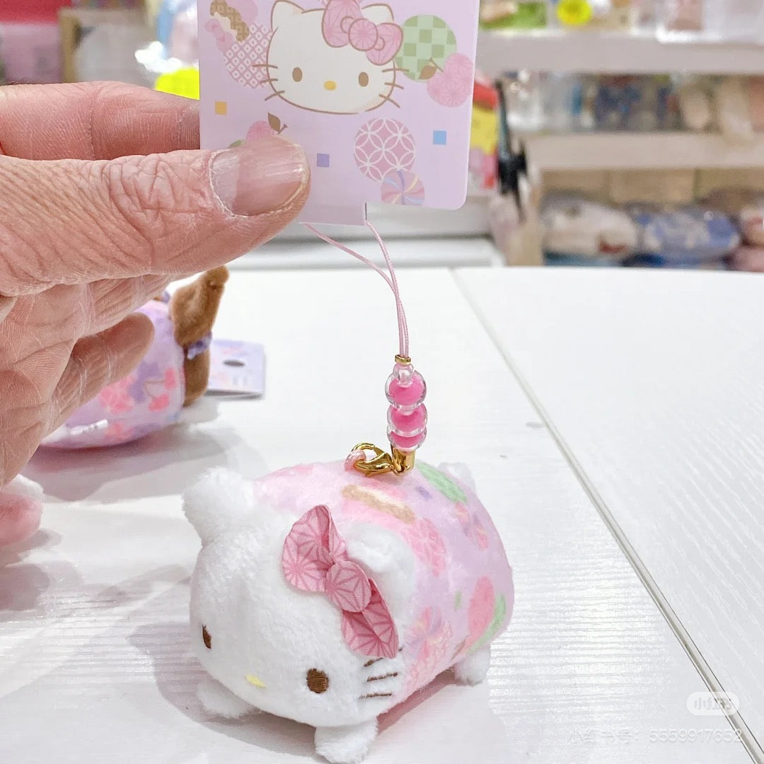Sanrio三丽鸥｜Mascot Strap Nagomi日式粉彩碎花毛绒圆滚滚玩偶挂件/包挂｜约5.5×7.5×5.5cm