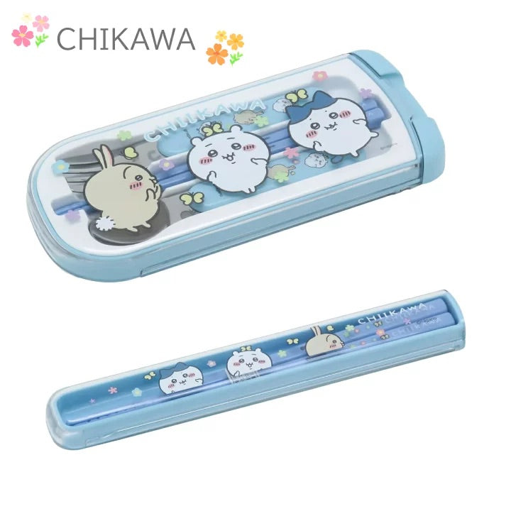 chiikawa吉伊卡哇｜Pull Lid Chopsticks Box抓蝴蝶三小只抗菌耐高温洗碗机可用便携筷子套盒