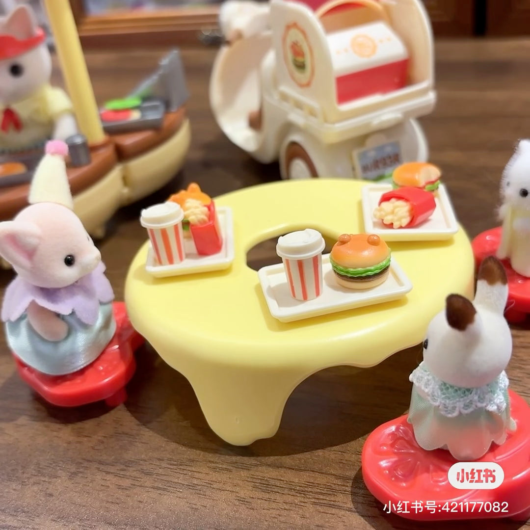 SylvanianFamilies森贝儿家族｜Hamburger Stand拿铁猫汉堡外卖车套组/玩具/过家家5757