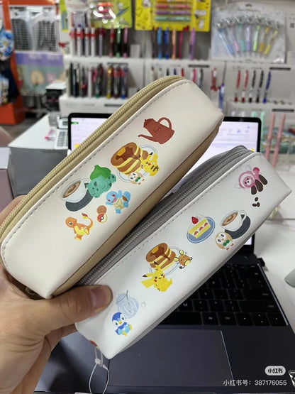 Pikachu皮卡丘｜Flat Multi Case Pouch - Cafe Time 咖啡时光皮质感扁平多用双拉链保护套/笔袋/收纳包｜约110×190×30mm
