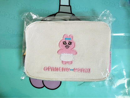 Opanchu usagi｜内裤兔白色灯芯绒化妆包/收纳包/内衬也可爱｜约 175x120x60mm