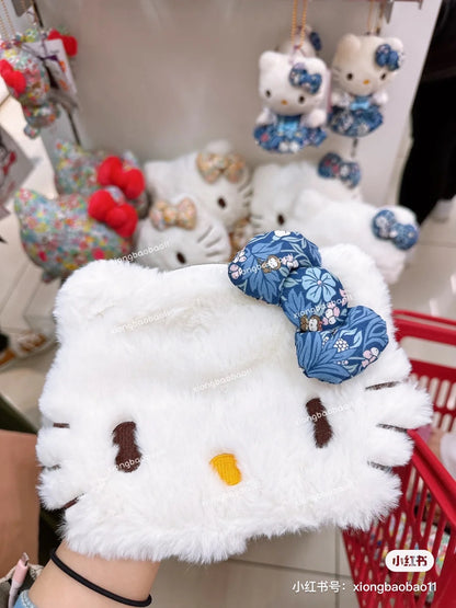 Hello kitty凯蒂猫｜小碎花系列裙裙大脸毛绒斜背包｜約幅20×奥行4×高さ16cm