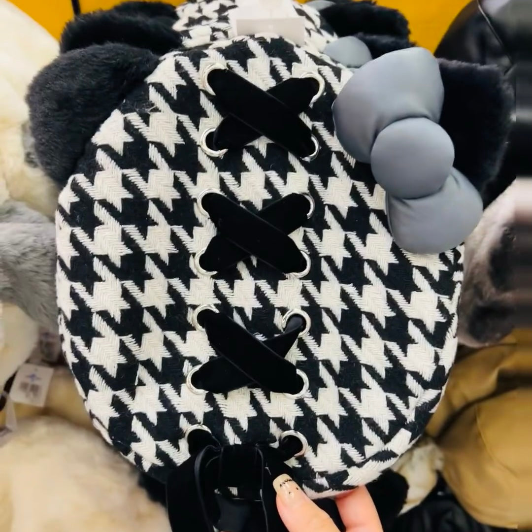 Hello kitty凯蒂猫｜USJ猫耳朵千鸟格蝴蝶结复古贝雷帽