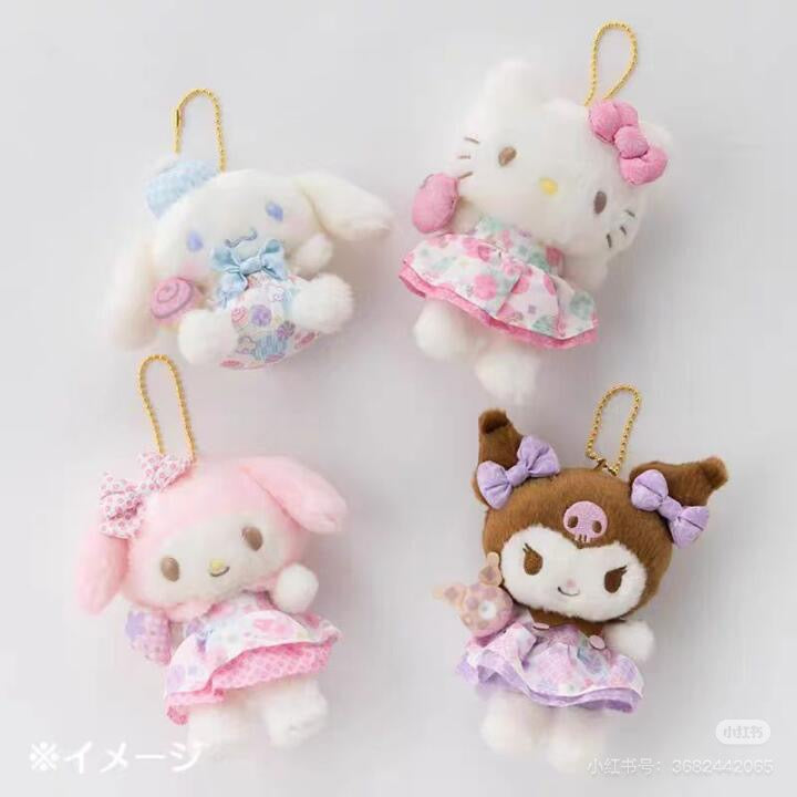 Sanrio三丽鸥｜Mascot Keychain粉彩碎花毛绒玩偶挂件/包挂｜约幅9.5×奥行7×高さ13cm