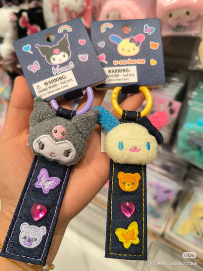 Sanrio三丽鸥｜Tag Keychain/ Denim Patch牛仔丹宁贴布系列吊牌钥匙扣/包挂/反面有名字刺绣｜约18.3 x 6.0 x 2.2cm