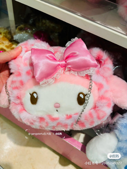 Sanrio三丽鸥｜ Original Face-shaped 2way Pochette / Leopard Bear豹纹熊系列脸型毛绒链条斜挎包｜约19×6×15cm