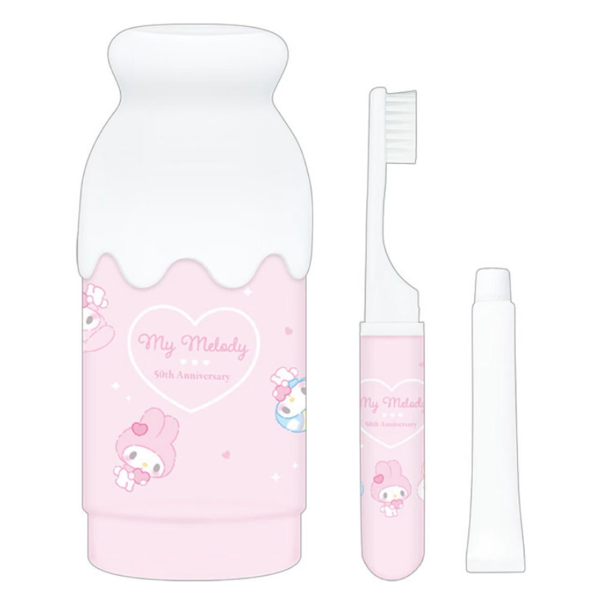 Sanrio｜My Melody 50th Anniversary Milk Bottle Toothbrush Set｜4.3×4.3×10.5cm approx.