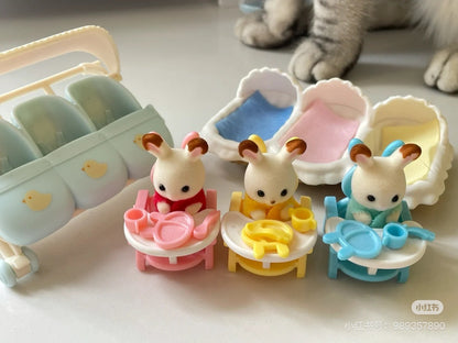 SylvanianFamilies森贝儿家族｜Triplets Care Set-Chocolate Rabbit巧克力兔三胞胎小鼻嘎套装玩具/过家家5532