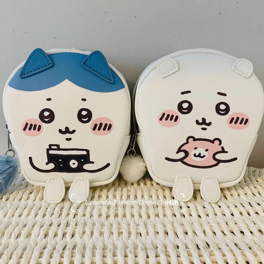 Chiikawa 吉伊卡哇｜GU联名十字纹皮质感角色人形收纳包/零钱包/可做挂包