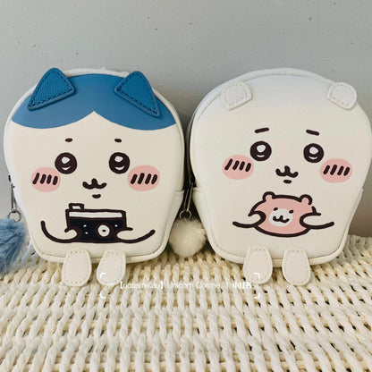 Chiikawa 吉伊卡哇｜GU联名十字纹皮质感角色人形收纳包/零钱包/可做挂包