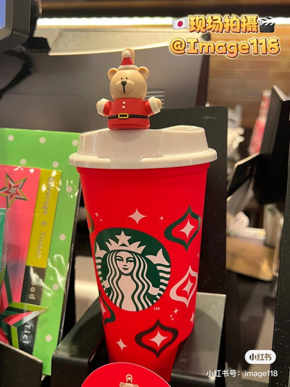 Starbucks日本星巴克｜圣诞小熊扣耐热环保杯?星巴克熊杯扣组合｜473ml