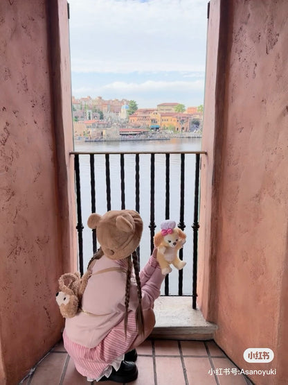 Disney｜duffy达菲限定毛茸茸奶茶色耳朵渔夫帽/反面更可爱/还有小尾巴
