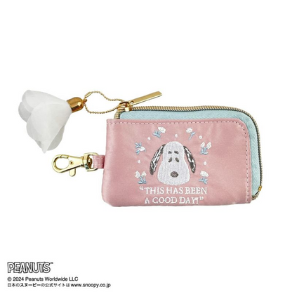 Snoopy史努比｜刺绣图案绸缎感卡包/零钱包/钥匙包｜约H78×W132×D10㎜