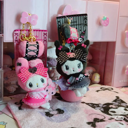 Sanrio｜My Melody 50th &amp; Kuromi 20th Anniversary Fruits Apple Pink Mascot Holder /Plush Keychain｜20cm approx.
