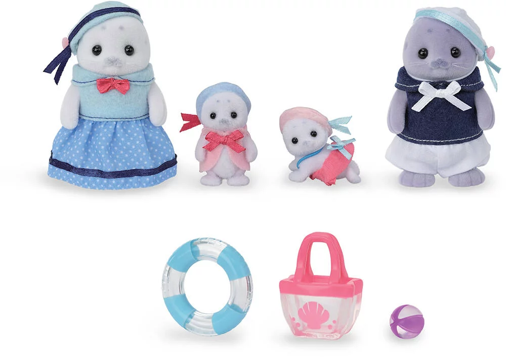 SylvanianFamilies森贝儿家族｜Seal Family海豹家族一家四口植绒站宝套组/玩具/过家家5759