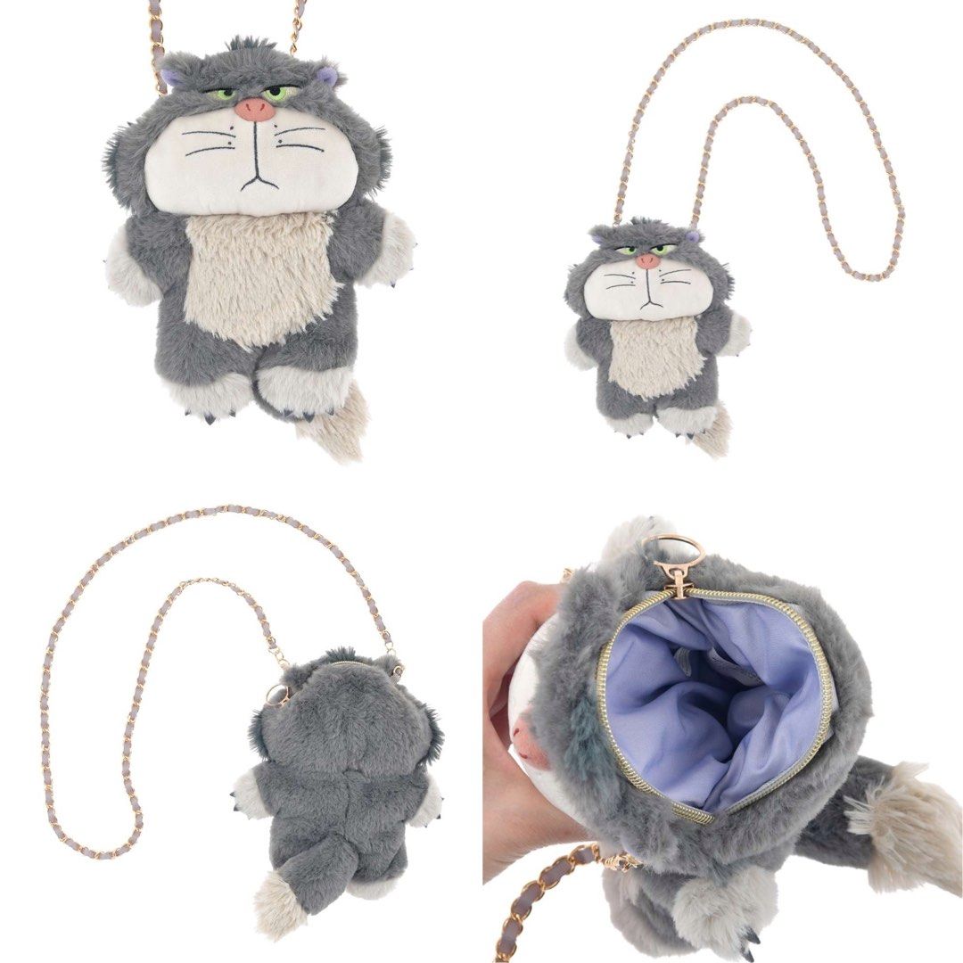 Disney迪士尼|Fluffy Plush Shoulder Bag Cinderella Pochette毛茸茸路西法猫/玛丽猫毛绒玩偶链条包/斜挎包|縦約21×横17.5×厚み7.5(cm