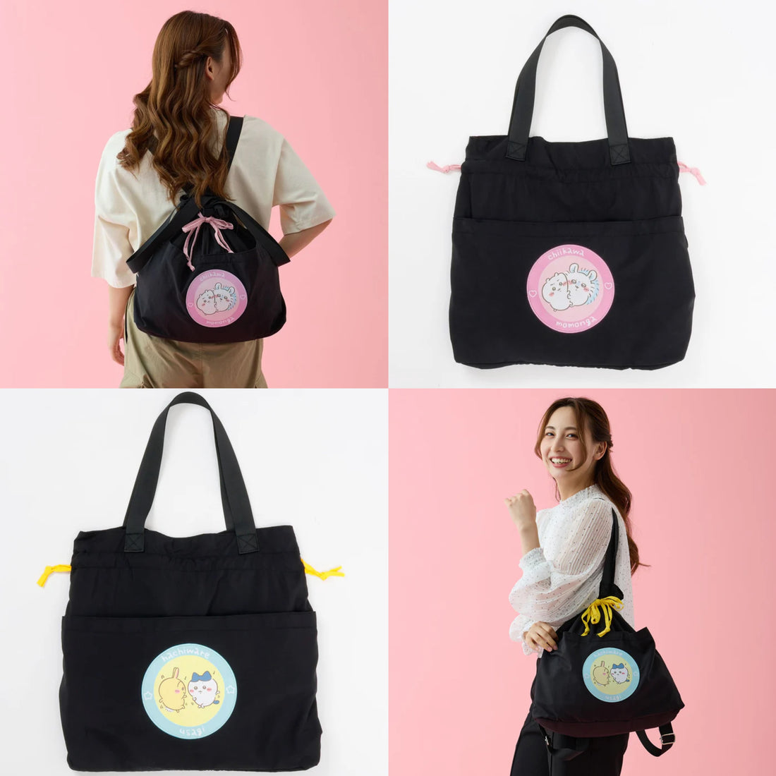 Chiikawa 吉伊卡哇｜黑色双肩单间两用抽绳束口包/背包｜约H370 x W410 x D130mm