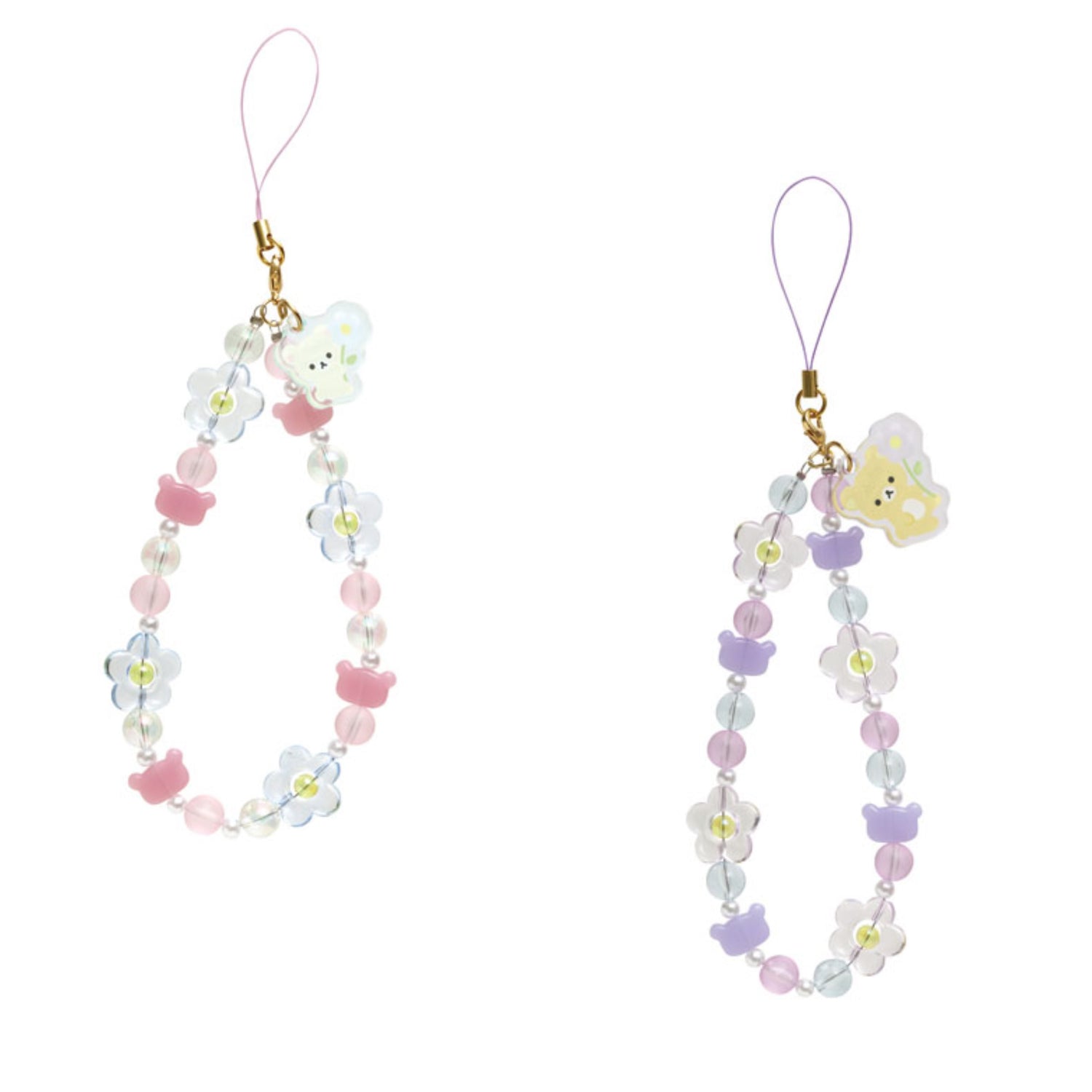 Rilakkuma｜Flower Sparkling Bead Hand Strap Phone Charm｜140×50mm approx.