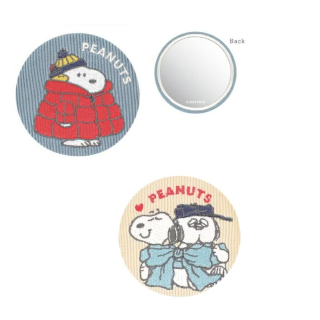 Snoopy｜PEANUTS Corduroy Embroidered Tin Mirror｜Φ75 x D5mm approx.