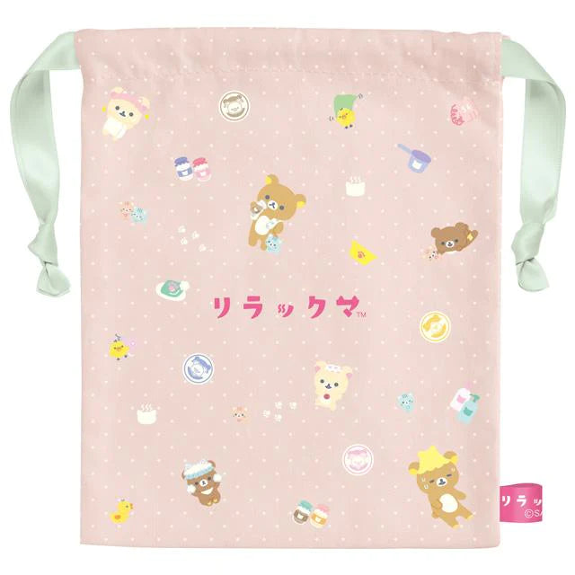 Rilakkuma轻松熊｜泡澡/温泉系列草莓牛奶巾着/收纳袋