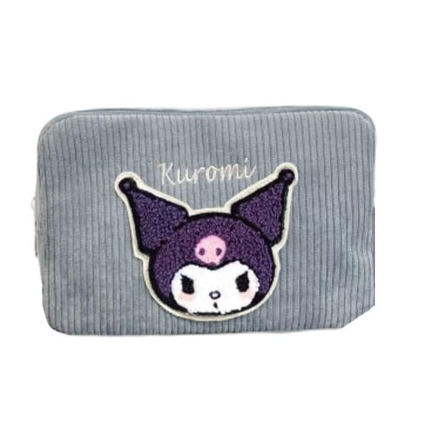 Sanrio｜角色灯芯绒刺绣条纹感化妆包/印花防水内里｜約H12×W18×D7cm