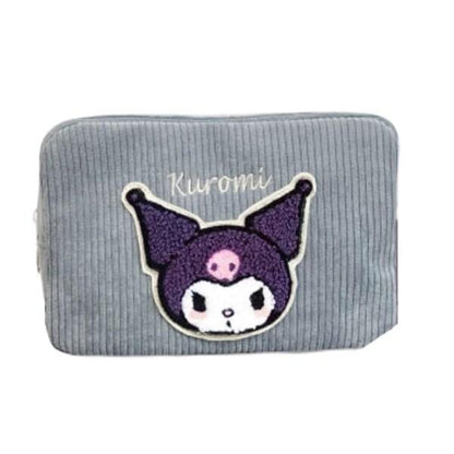 Sanrio｜角色灯芯绒刺绣条纹感化妆包/印花防水内里｜約H12×W18×D7cm