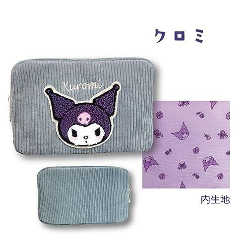Sanrio｜角色灯芯绒刺绣条纹感化妆包/印花防水内里｜約H12×W18×D7cm