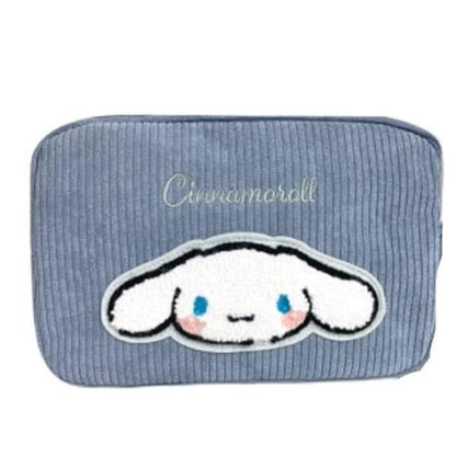 Sanrio｜角色灯芯绒刺绣条纹感化妆包/印花防水内里｜約H12×W18×D7cm