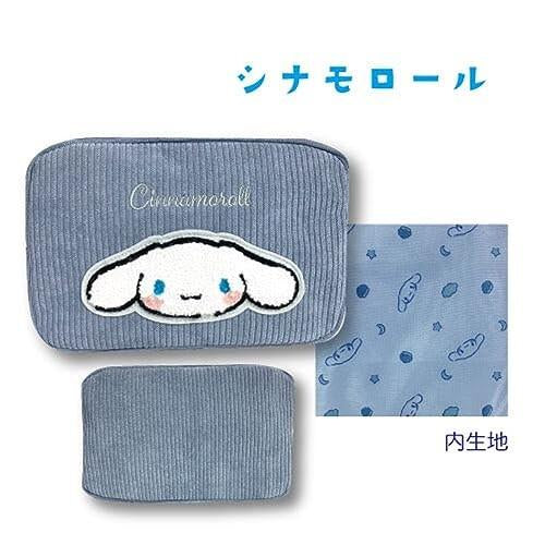Sanrio｜角色灯芯绒刺绣条纹感化妆包/印花防水内里｜約H12×W18×D7cm