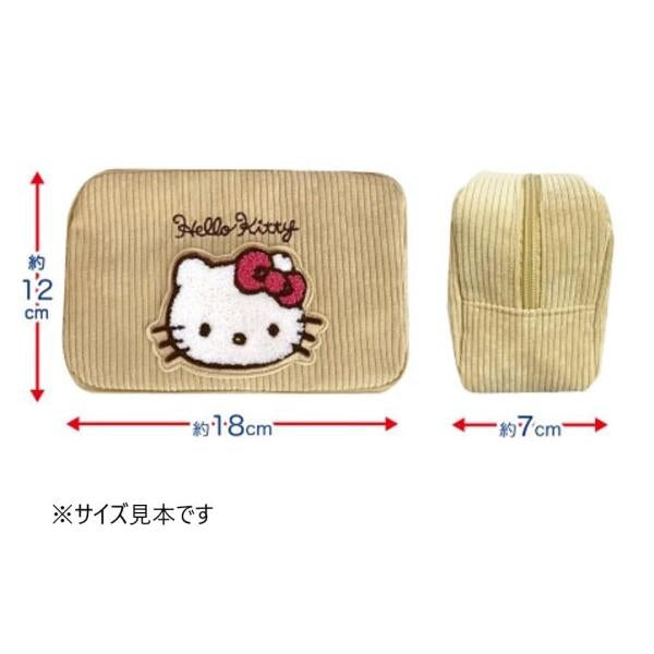 Sanrio｜角色灯芯绒刺绣条纹感化妆包/印花防水内里｜約H12×W18×D7cm