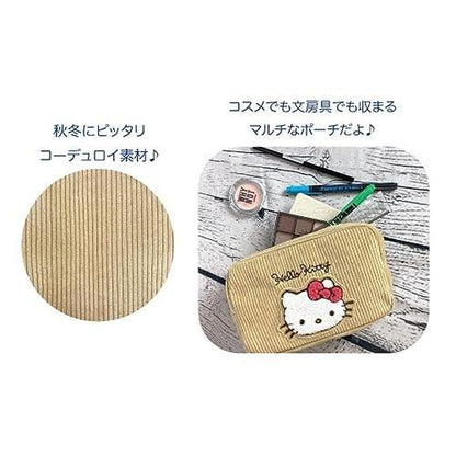 Sanrio｜角色灯芯绒刺绣条纹感化妆包/印花防水内里｜約H12×W18×D7cm