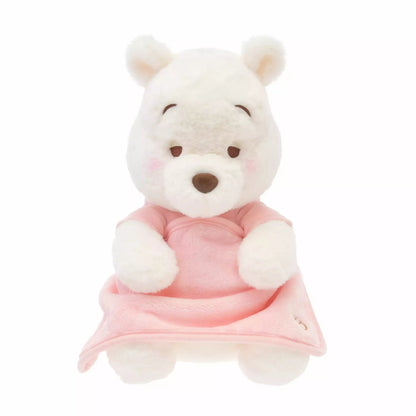 Disney｜2023 Winnie the pooh小熊维尼White pooh白色冬日东京限定粉色抱毯公仔/玩偶/粉噗｜约H33×W23×D22cm