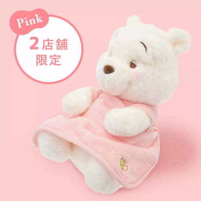 Disney｜2023 Winnie the pooh小熊维尼White pooh白色冬日东京限定粉色抱毯公仔/玩偶/粉噗｜约H33×W23×D22cm