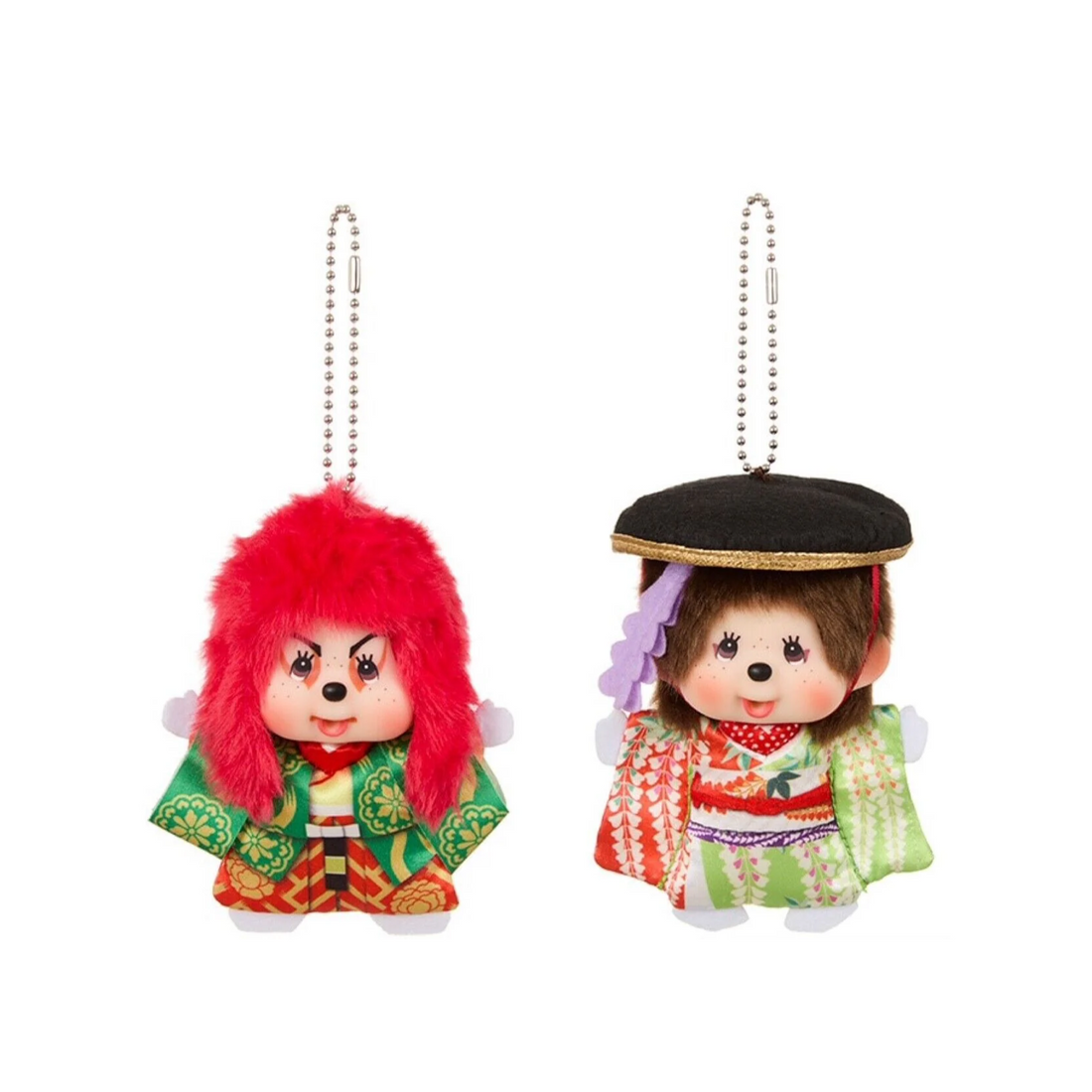 Monchhichi｜Kabuki &amp; Renjishi Fujimusume Mascot Holder /Plush Keychain｜H11 x W9 x D5cm approx.