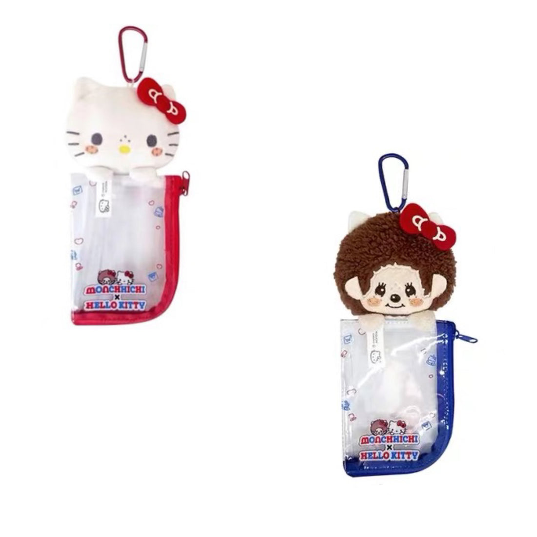 Monchhichi｜Monchichi x Hello Kitty clear pouch with mascot｜W85 x H117mm Approx.