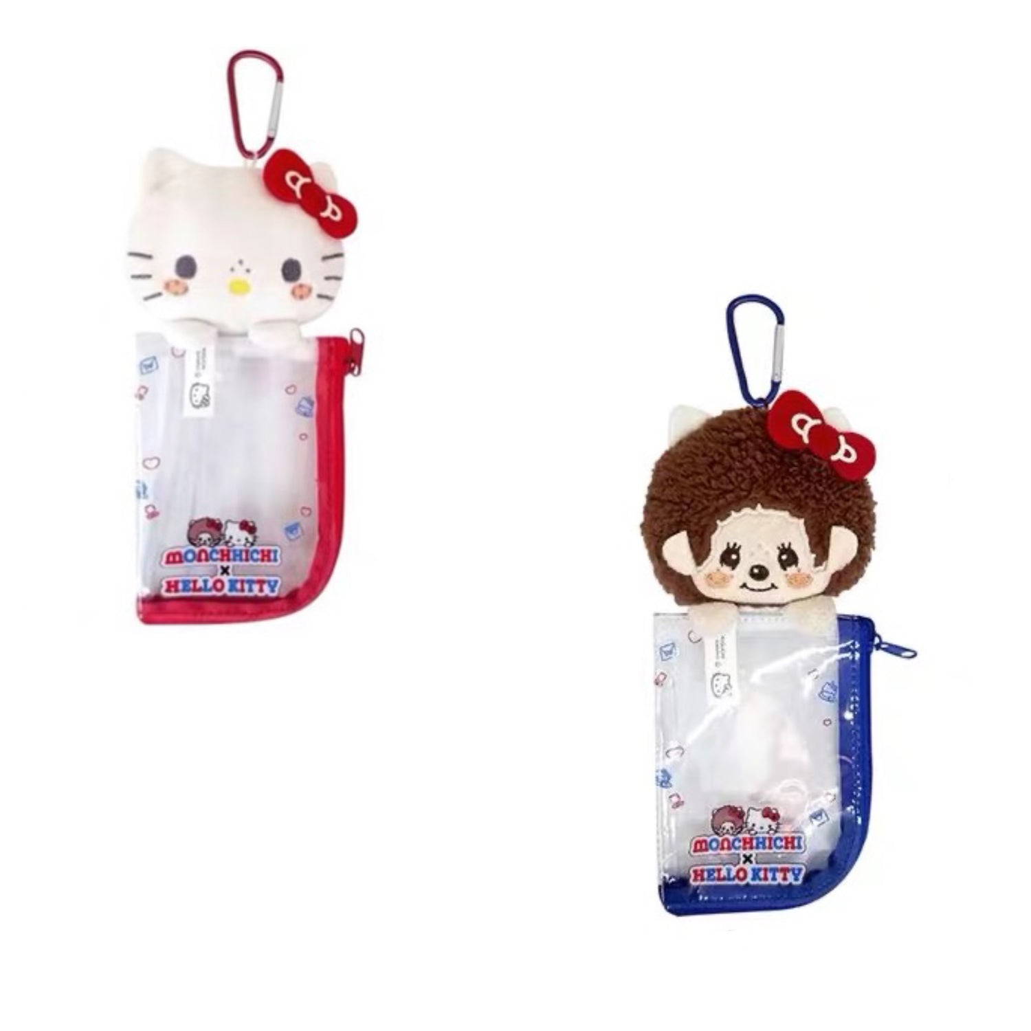 Monchhichi｜Monchichi x Hello Kitty clear pouch with mascot｜W85 x H117mm Approx.