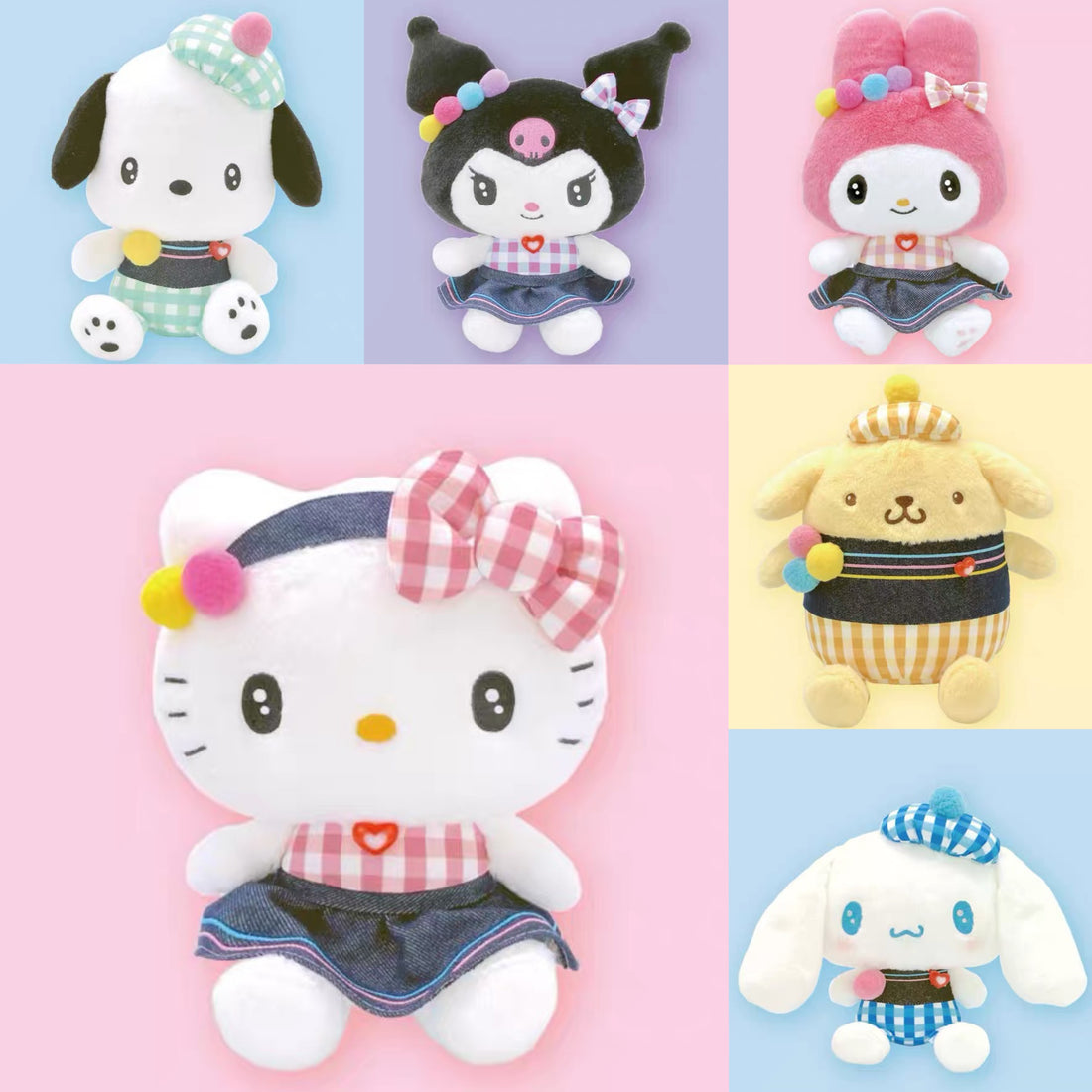 Sanrio｜Gingham Denim Plush Dolls/Plush Toy｜23.5×24×20.5cm approx.