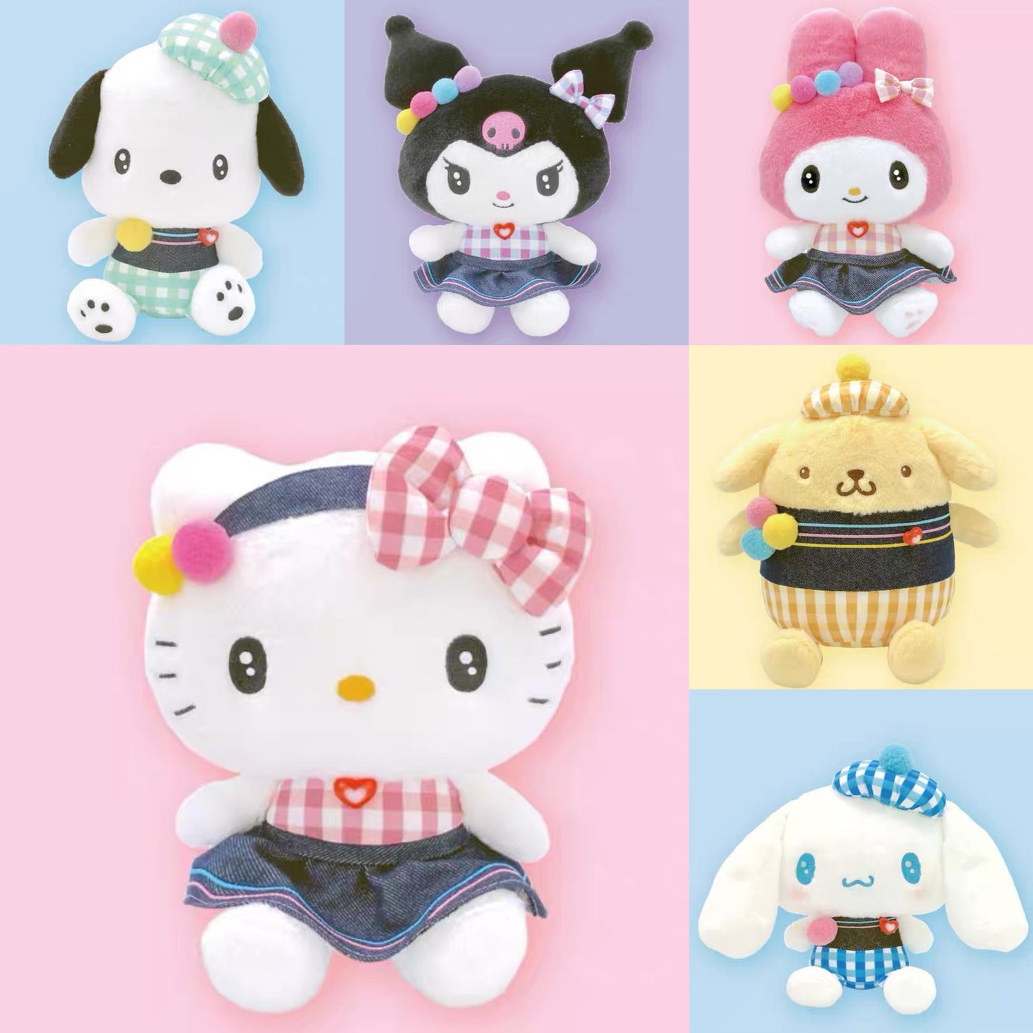 Sanrio｜Gingham Denim Plush Dolls/Plush Toy｜23.5×24×20.5cm approx.