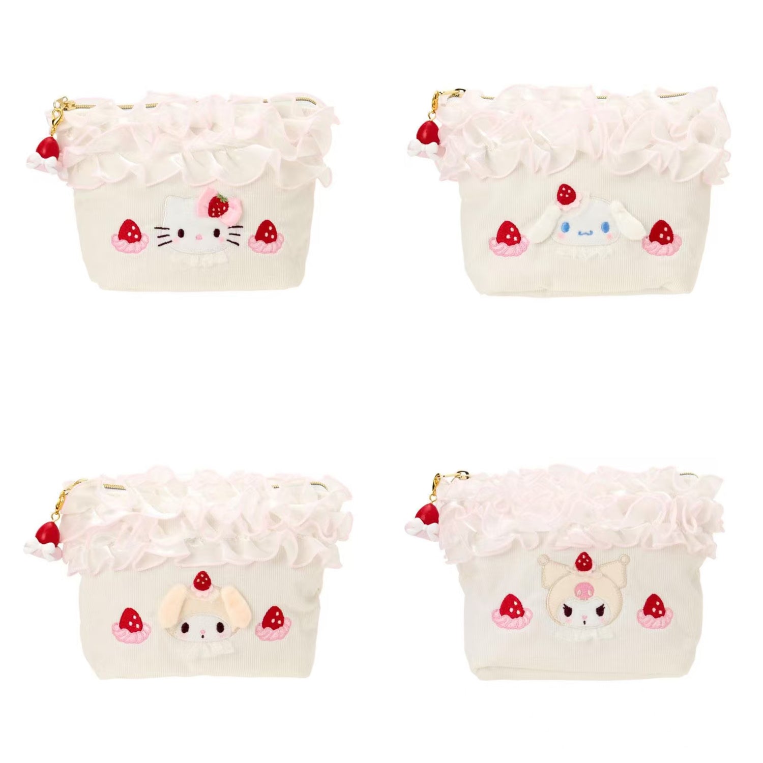 Sanrio｜Strawberry Whipped Cake Frill Cosmetic Pouch｜17×6×12cm approx.